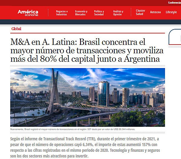 M&A en A. Latina: Brasil concentra el mayor nmero de transacciones y moviliza ms del 80% del capital junto a Argentina
